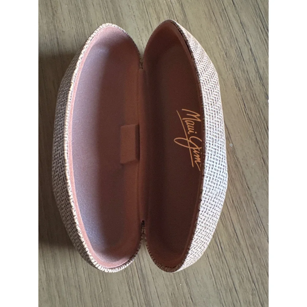 Maui Jim Woven Basketweave Hard Shell Sunglasses Case Tan Brown Clamshell